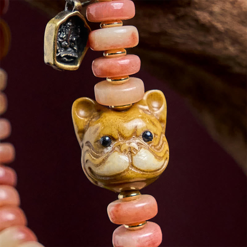 Fortune Jewel Natural Tibetan Camel Bone Purple Blood Beads Pug Luck Bracelet