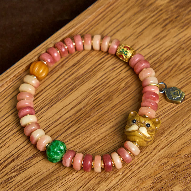 Fortune Jewel Natural Tibetan Camel Bone Purple Blood Beads Pug Luck Bracelet