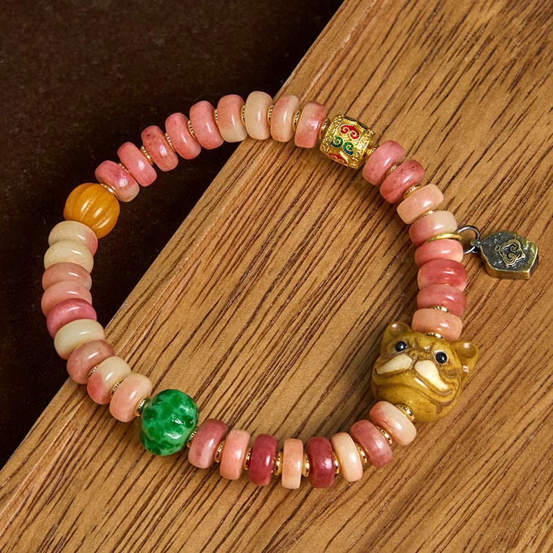 Fortune Jewel Natural Tibetan Camel Bone Purple Blood Beads Pug Luck Bracelet