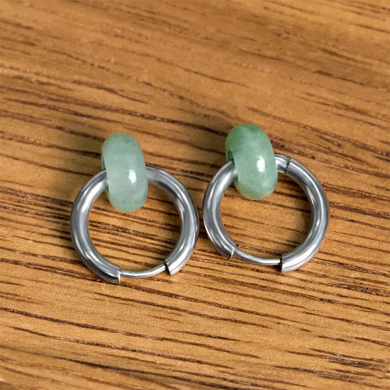 Fortune Jewel "Sending Calm and Elegance"Titanium Steel Jade Earrings Includes Gift Message Card Fortune Jewel