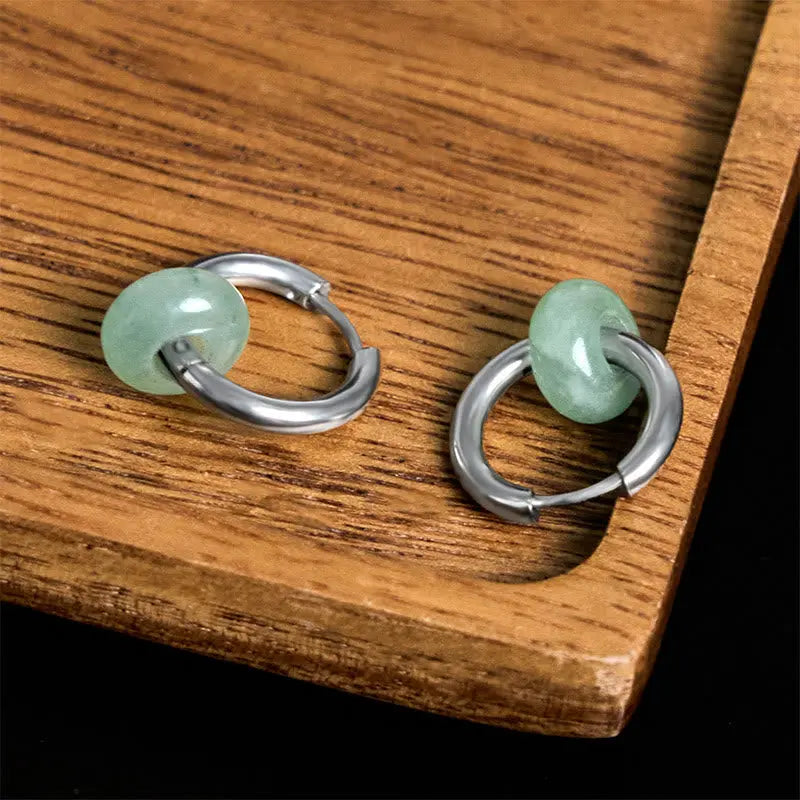 Fortune Jewel "Sending Calm and Elegance"Titanium Steel Jade Earrings Includes Gift Message Card Fortune Jewel