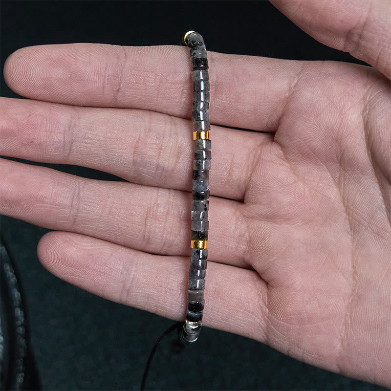 Fortune Jewel Natural Black Glitter Stone Courage Spacer Bead Bracelet