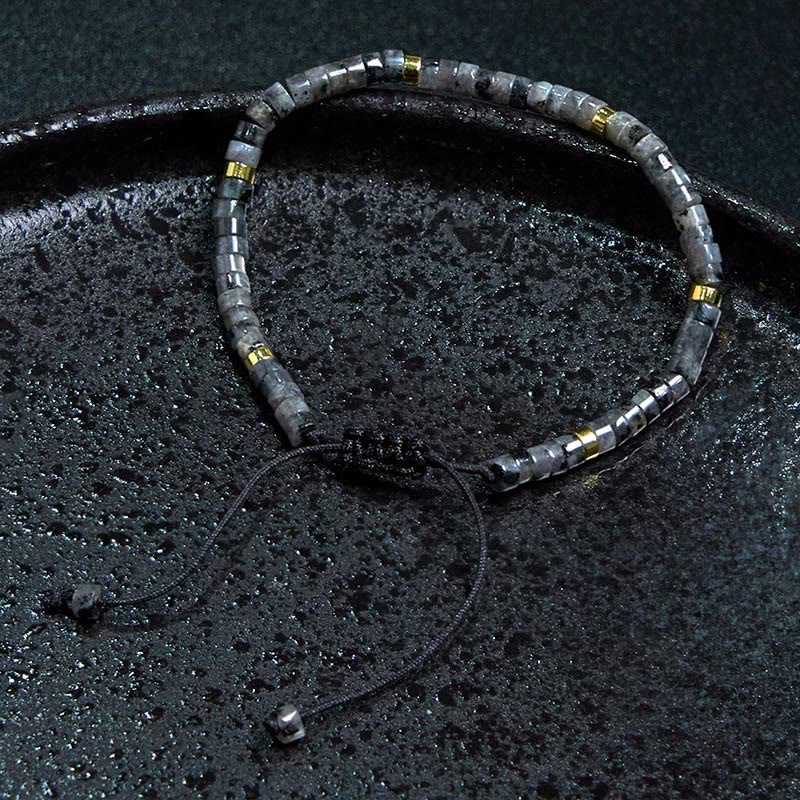 Fortune Jewel Natural Black Glitter Stone Courage Spacer Bead Bracelet