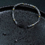 Fortune Jewel Natural Black Glitter Stone Courage Spacer Bead Bracelet