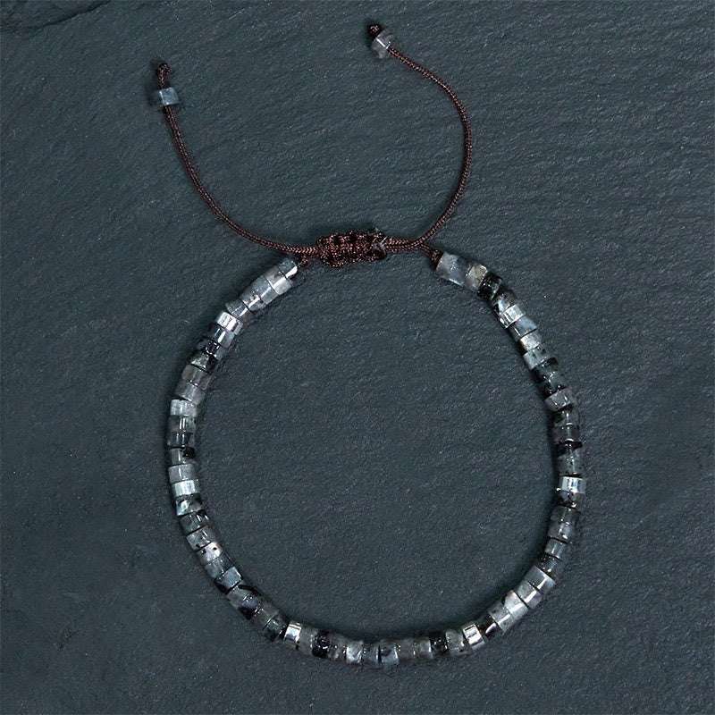Fortune Jewel Natural Black Glitter Stone Courage Spacer Bead Bracelet