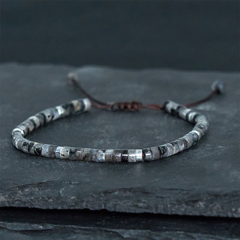 Fortune Jewel Natural Black Glitter Stone Courage Spacer Bead Bracelet
