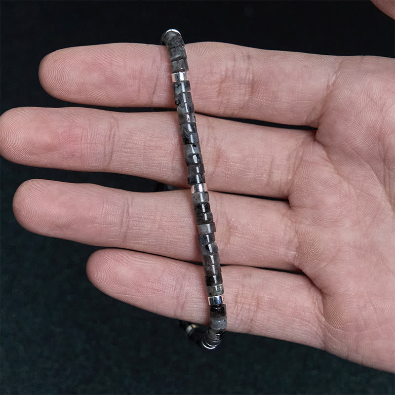 Fortune Jewel Natural Black Glitter Stone Courage Spacer Bead Bracelet