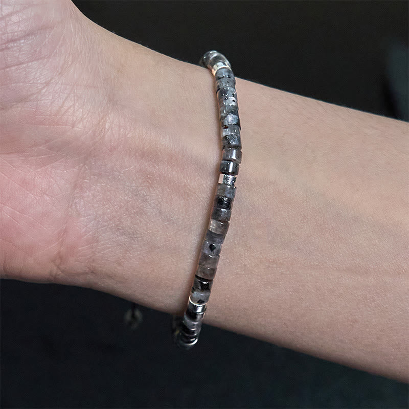 Fortune Jewel Natural Black Glitter Stone Courage Spacer Bead Bracelet