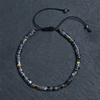 Fortune Jewel Natural Black Glitter Stone Courage Spacer Bead Bracelet