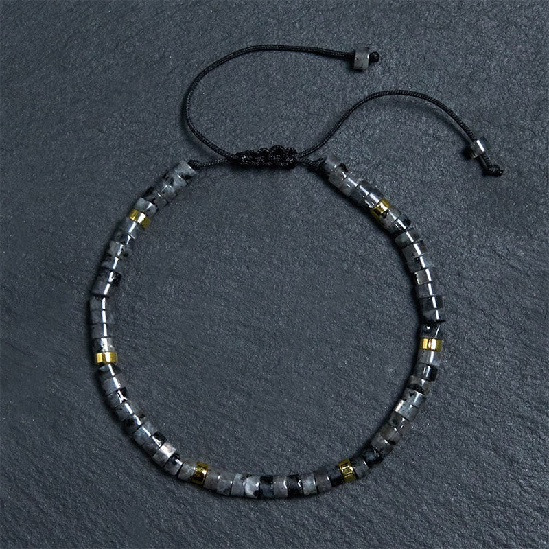 Fortune Jewel Natural Black Glitter Stone Courage Spacer Bead Bracelet