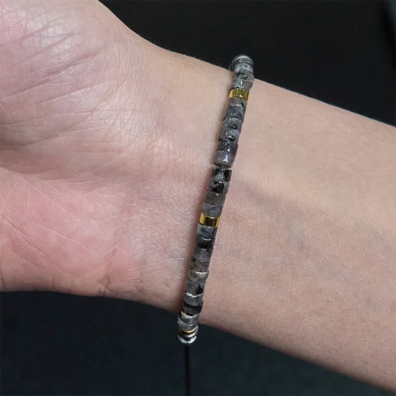 Fortune Jewel Natural Black Glitter Stone Courage Spacer Bead Bracelet
