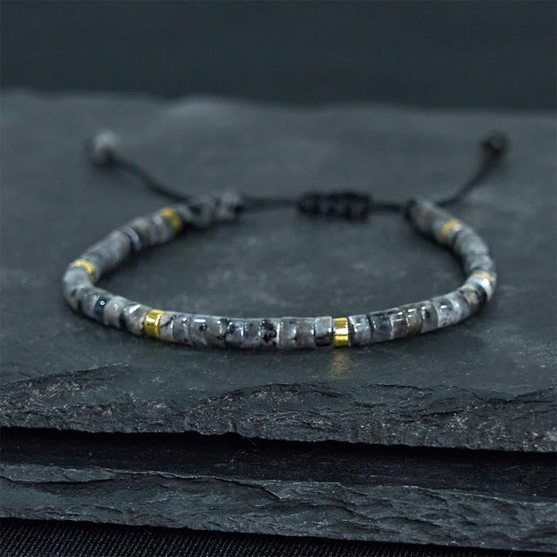 Fortune Jewel Natural Black Glitter Stone Courage Spacer Bead Bracelet