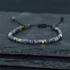 Fortune Jewel Natural Black Glitter Stone Courage Spacer Bead Bracelet