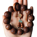 Fortune Jewel Natural Carving Dragon And Phoenix Fu Character Gourd Rosewood Beads  Warmth Bracelet