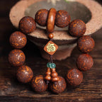 Fortune Jewel Natural Carving Dragon And Phoenix Fu Character Gourd Rosewood Beads  Warmth Bracelet