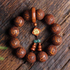Fortune Jewel Natural Carving Dragon And Phoenix Fu Character Gourd Rosewood Beads  Warmth Bracelet