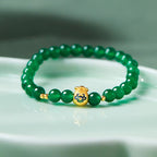 Fortune Jewel 999 Sterling Silver Lucky Bag Green Chalcedony Calm Bracelet