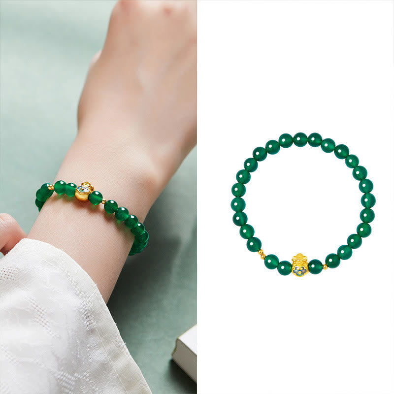 Fortune Jewel 999 Sterling Silver Lucky Bag Green Chalcedony Calm Bracelet