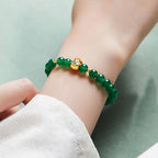 Fortune Jewel 999 Sterling Silver Lucky Bag Green Chalcedony Calm Bracelet