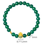 Fortune Jewel 999 Sterling Silver Lucky Bag Green Chalcedony Calm Bracelet