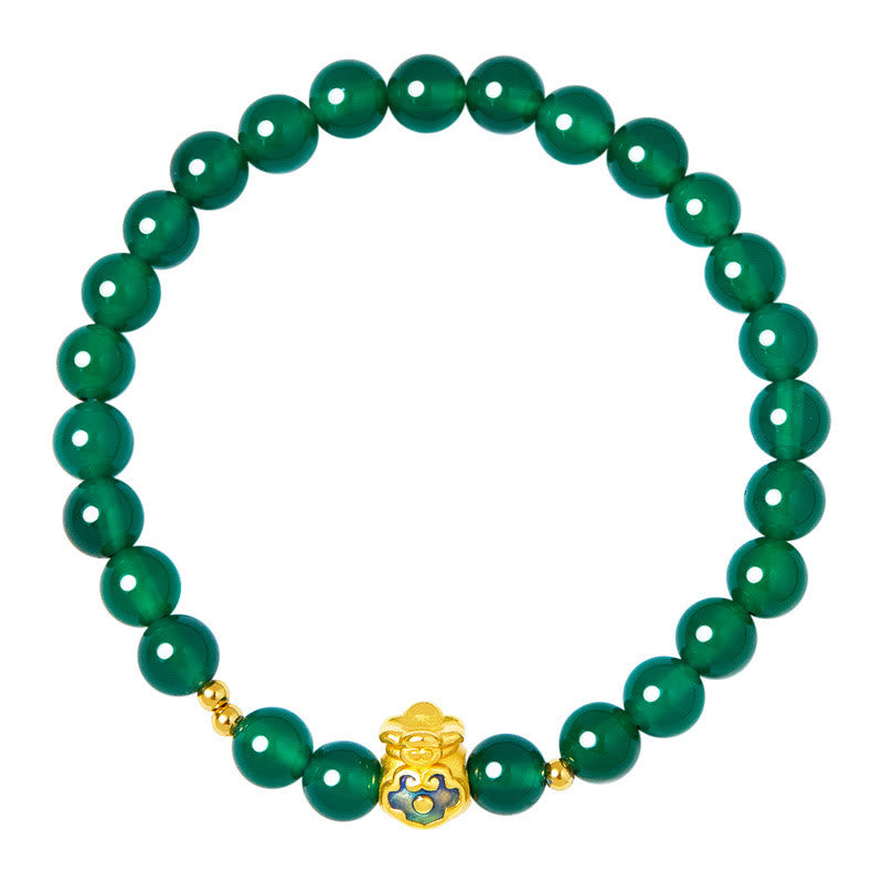 Fortune Jewel 999 Sterling Silver Lucky Bag Green Chalcedony Calm Bracelet