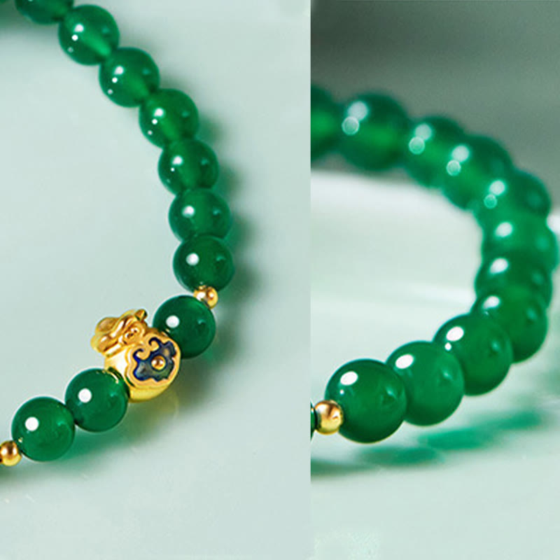 Fortune Jewel 999 Sterling Silver Lucky Bag Green Chalcedony Calm Bracelet