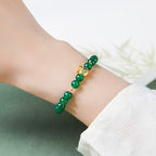 Fortune Jewel 999 Sterling Silver Lucky Bag Green Chalcedony Calm Bracelet