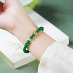 Fortune Jewel 999 Sterling Silver Lucky Bag Green Chalcedony Calm Bracelet