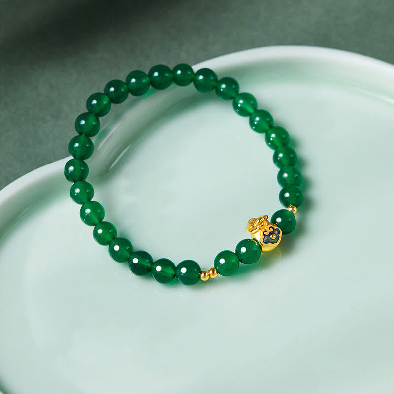 Fortune Jewel 999 Sterling Silver Lucky Bag Green Chalcedony Calm Bracelet