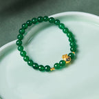 Fortune Jewel 999 Sterling Silver Lucky Bag Green Chalcedony Calm Bracelet