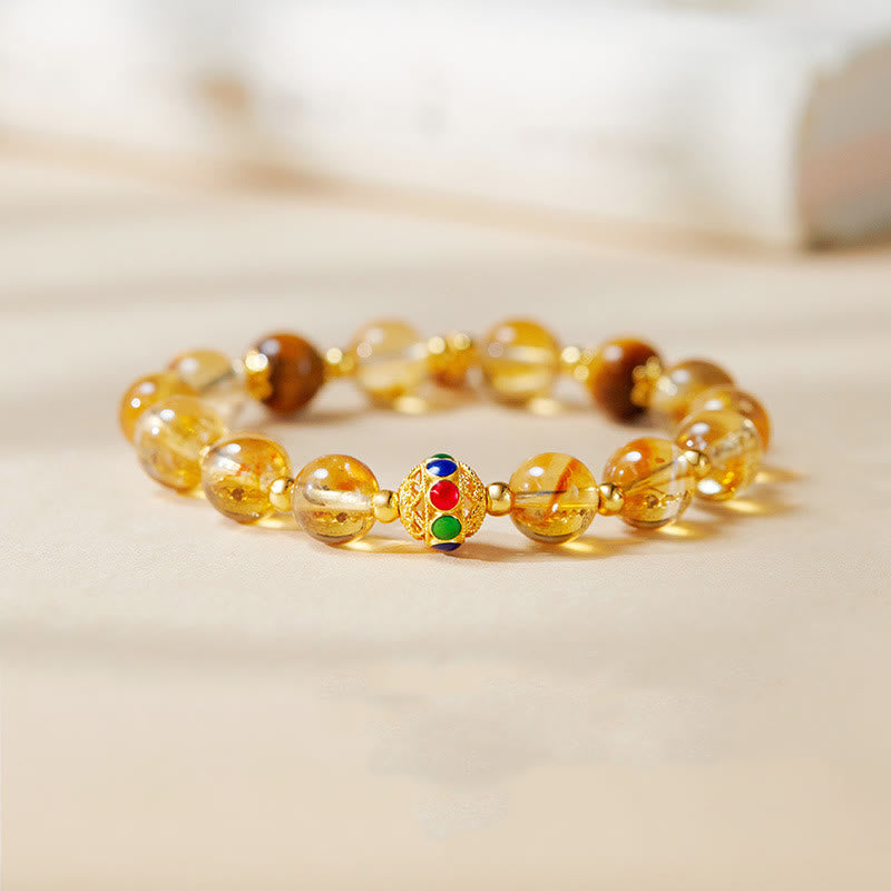 Fortune Jewel 925 Sterling Silver Fu Character Citrine Tiger Eye Protection Bracelet