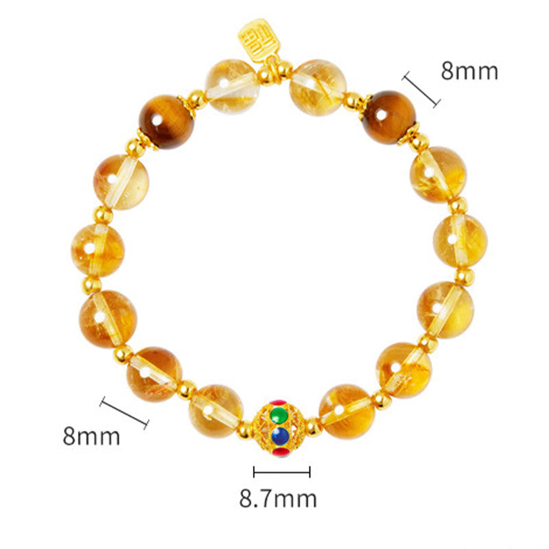 Fortune Jewel 925 Sterling Silver Fu Character Citrine Tiger Eye Protection Bracelet