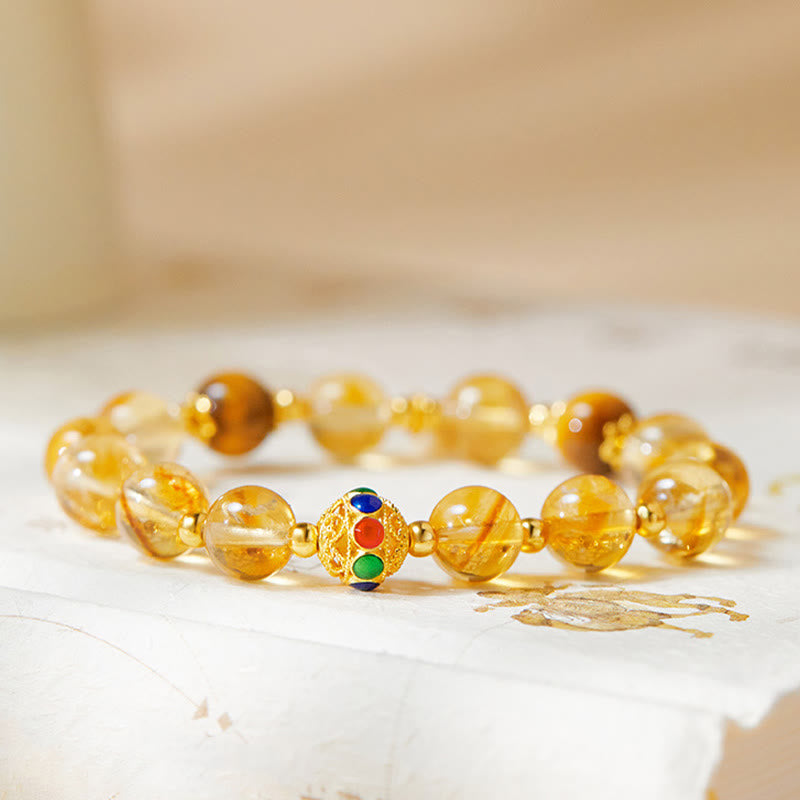 Fortune Jewel 925 Sterling Silver Fu Character Citrine Tiger Eye Protection Bracelet
