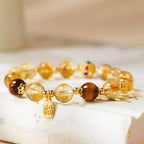 Fortune Jewel 925 Sterling Silver Fu Character Citrine Tiger Eye Protection Bracelet