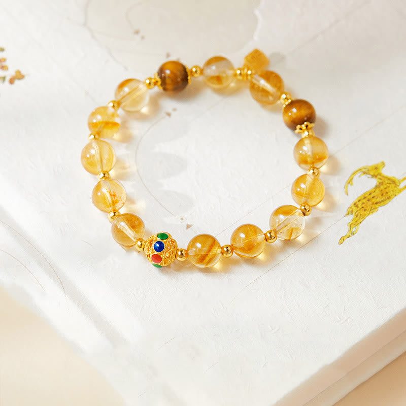 Fortune Jewel 925 Sterling Silver Fu Character Citrine Tiger Eye Protection Bracelet