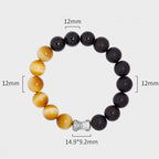 Fortune Jewel 999 Sterling Silver Ebony Tiger Eye Black Obsidian Relax Bracelet