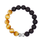 Fortune Jewel 999 Sterling Silver Ebony Tiger Eye Black Obsidian Relax Bracelet