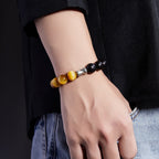 Fortune Jewel 999 Sterling Silver Ebony Tiger Eye Black Obsidian Relax Bracelet