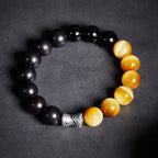 Fortune Jewel 999 Sterling Silver Ebony Tiger Eye Black Obsidian Relax Bracelet