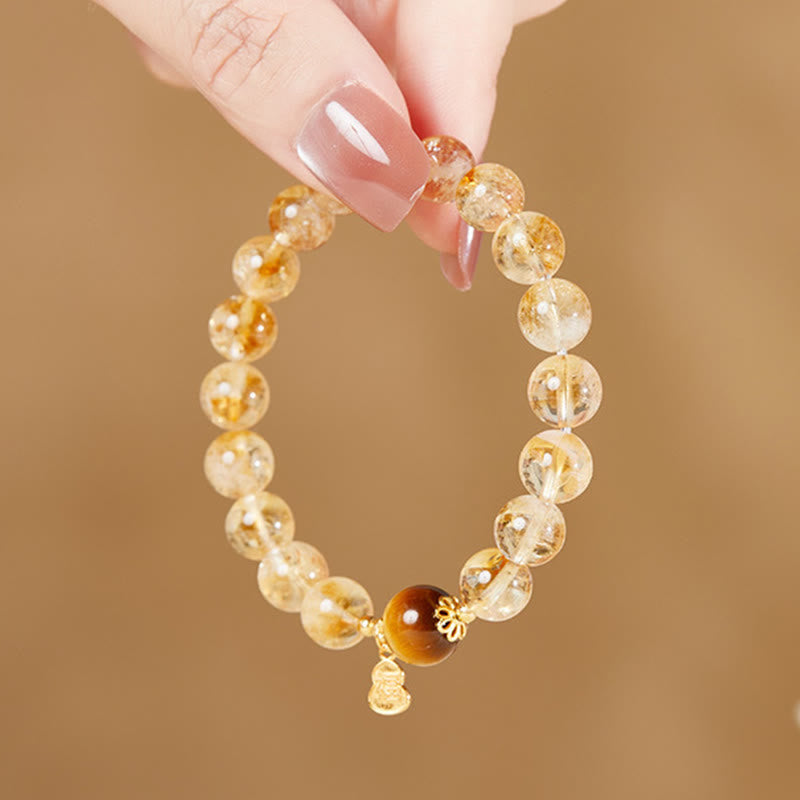 Fortune Jewel 925 Sterling Silver Gourd Fu Character Citrine Tiger Eye Prosperity Bracelet