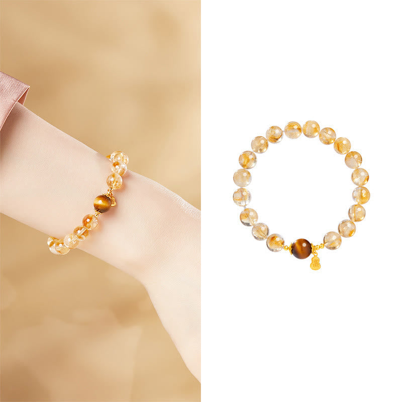 Fortune Jewel 925 Sterling Silver Gourd Fu Character Citrine Tiger Eye Prosperity Bracelet