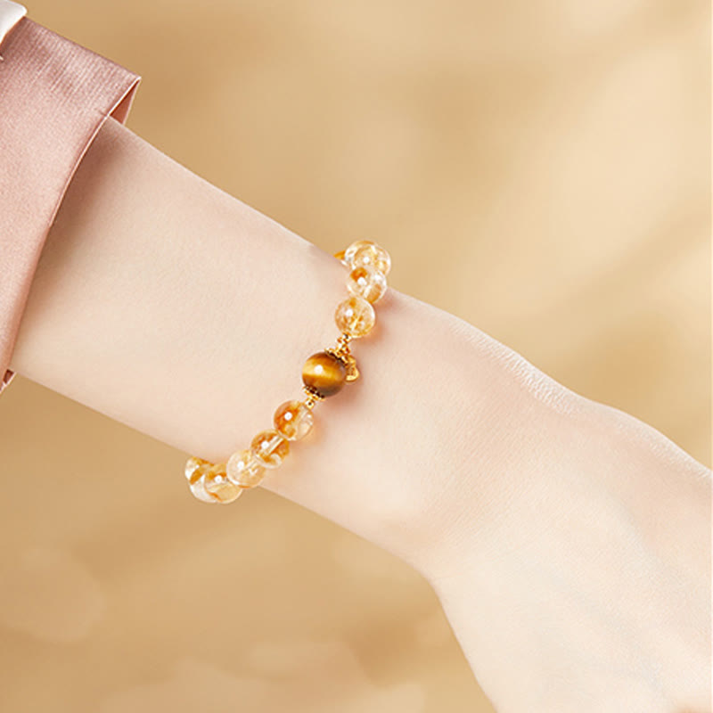 Fortune Jewel 925 Sterling Silver Gourd Fu Character Citrine Tiger Eye Prosperity Bracelet
