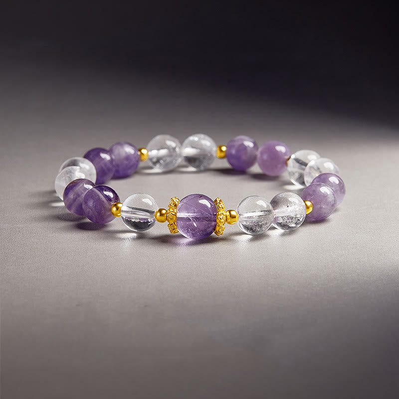 Fortune Jewel 925 Sterling Silver Natural Amethyst White Crystal Balance Bracelet