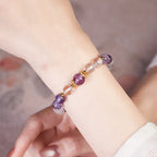 Fortune Jewel 925 Sterling Silver Natural Amethyst White Crystal Balance Bracelet
