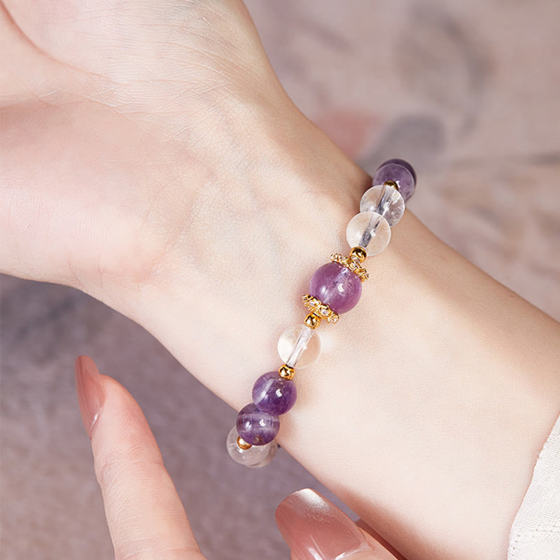 Fortune Jewel 925 Sterling Silver Natural Amethyst White Crystal Balance Bracelet
