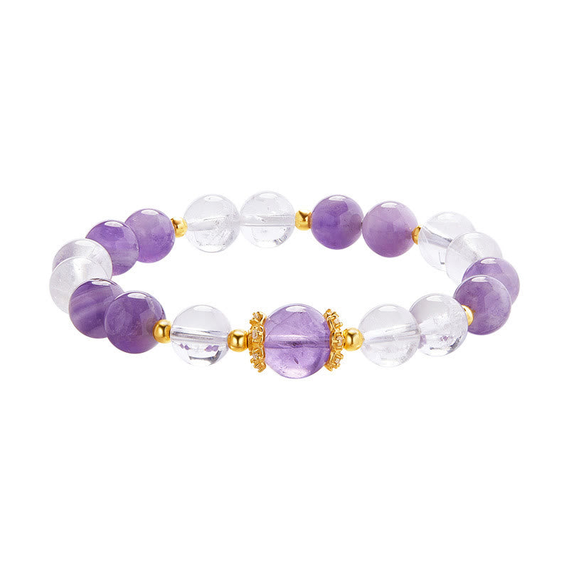 Fortune Jewel 925 Sterling Silver Natural Amethyst White Crystal Balance Bracelet