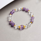 Fortune Jewel 925 Sterling Silver Natural Amethyst White Crystal Balance Bracelet