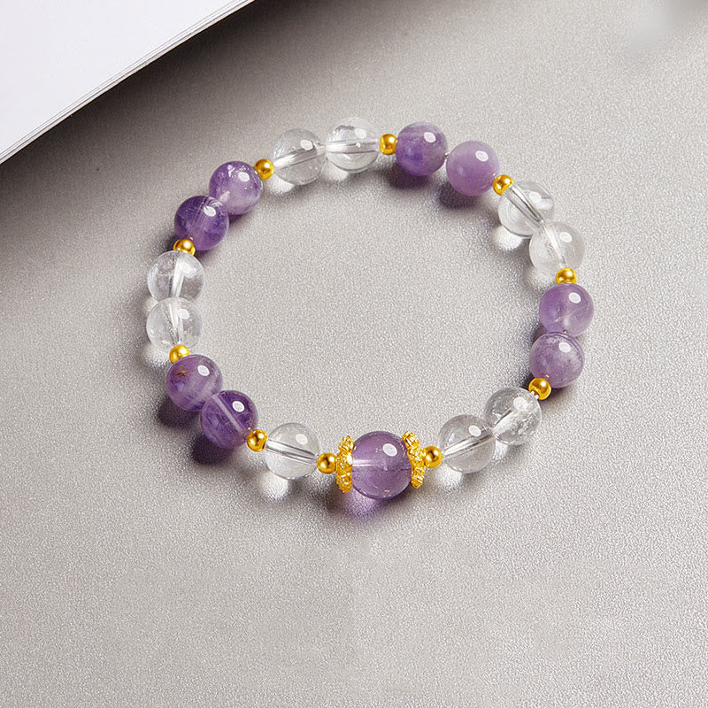 Fortune Jewel 925 Sterling Silver Natural Amethyst White Crystal Balance Bracelet