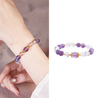 Fortune Jewel 925 Sterling Silver Natural Amethyst White Crystal Balance Bracelet