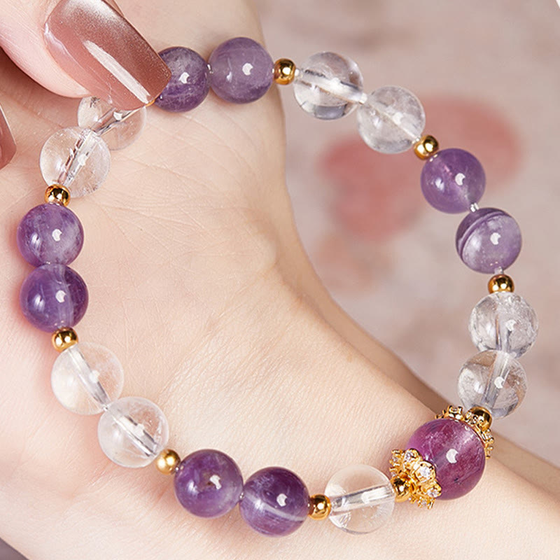 Fortune Jewel 925 Sterling Silver Natural Amethyst White Crystal Balance Bracelet